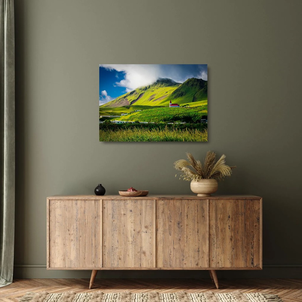 Tablou pe sticlă cu peisaj montan (70x50 cm)