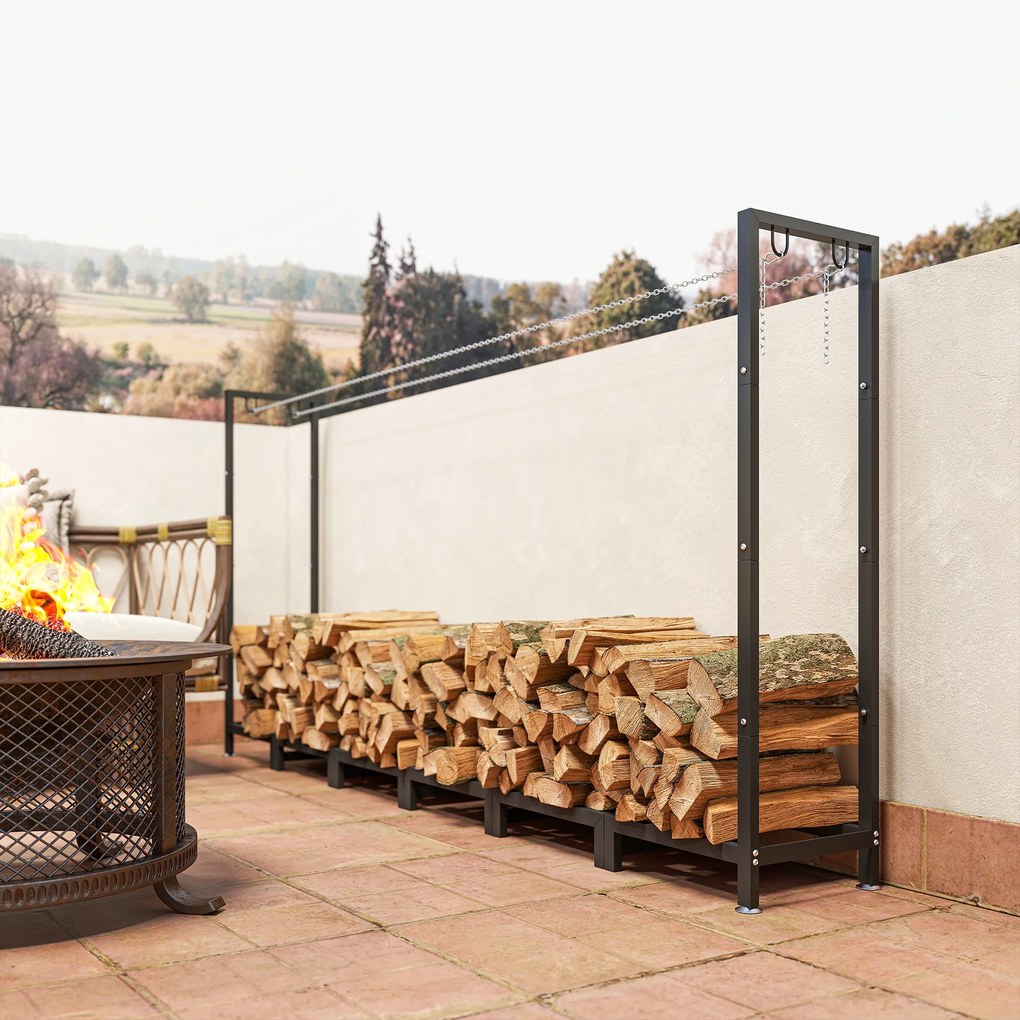 Outsunny Suport de Lemne din Metal 0.8m³ cu Preș Impermeabil și Lanțuri 235x31x116cm | Aosom Romania