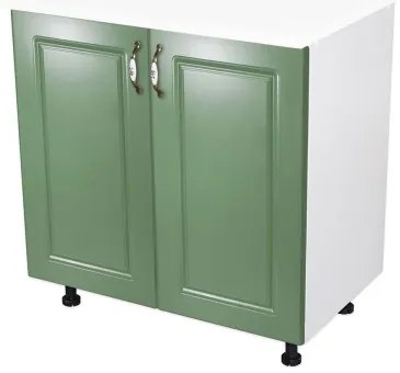 Masca pentru chiuveta cu 2 usi 80 cm Zebra, Alb/MDF Verde cu blat Alb, 80 x 85 x 60 cm