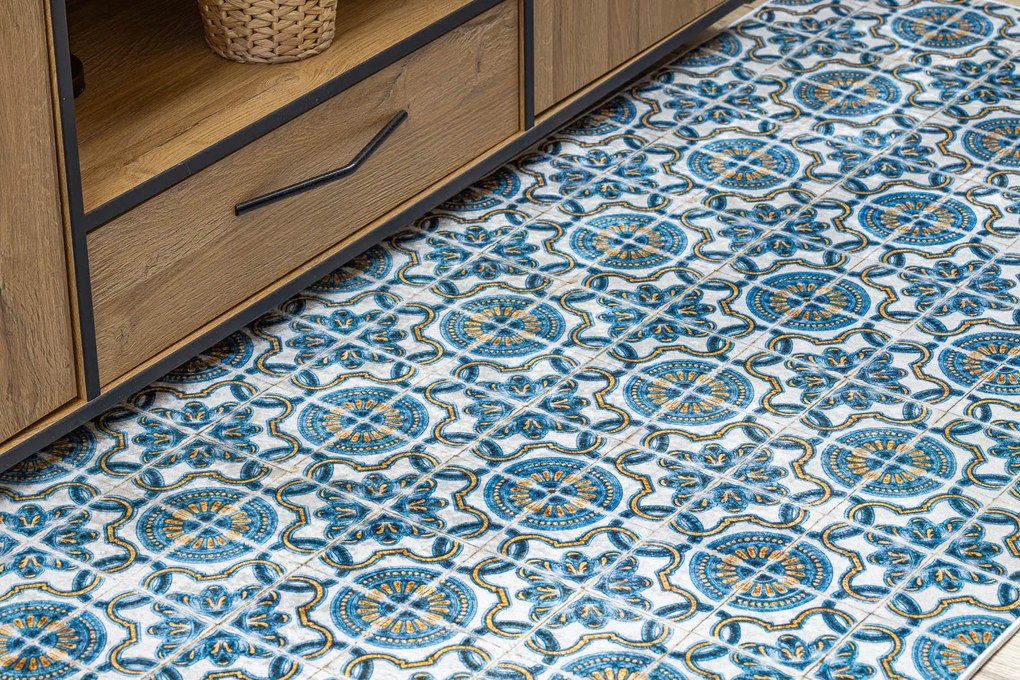 ANDRE 53020 covor lavabil gresii de Lisbona, bucatarie, anti-alunecare - albastru / bej