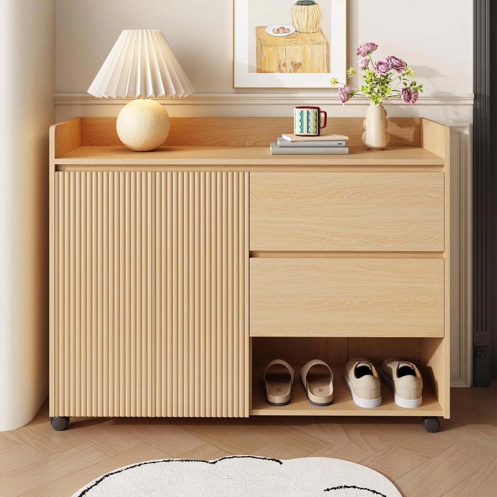 Dulap mobil pentru pantofi cu separatoare reglabile, 110x35x86 cm, Culoare naturală