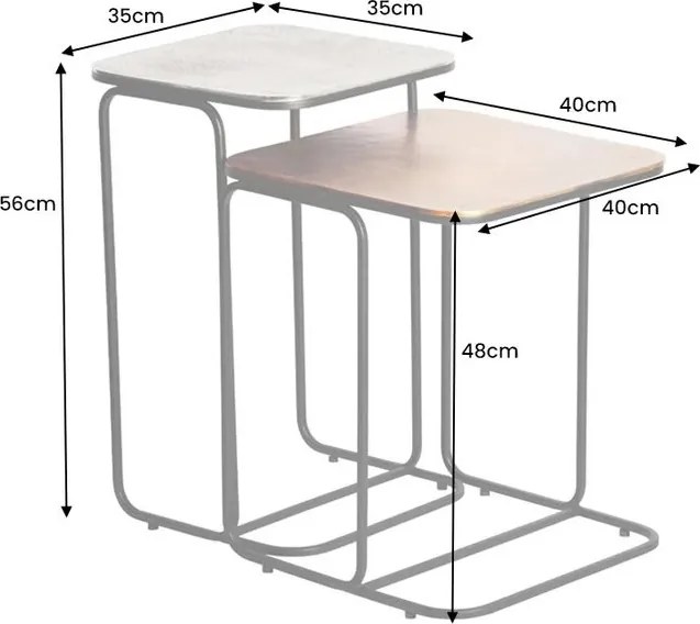 Set de 2 masute auxiliare Abstract auriu/ argintiu A-43516 VC