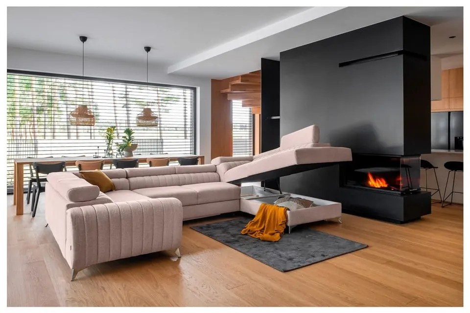 Colțar roz extensibil/cu spațiu de depozitare (cu colț pe partea dreaptă/în formă de "U") Louis – ELTAP