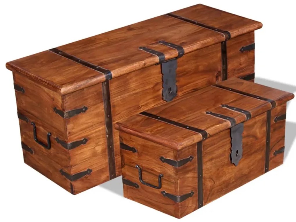 244050 vidaXL Set cufere de depozitare, 2 buc., lemn masiv