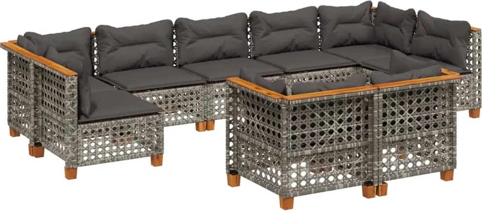 vidaXL Set canapele de grădină, 9 piese, cu perne, gri, poliratan