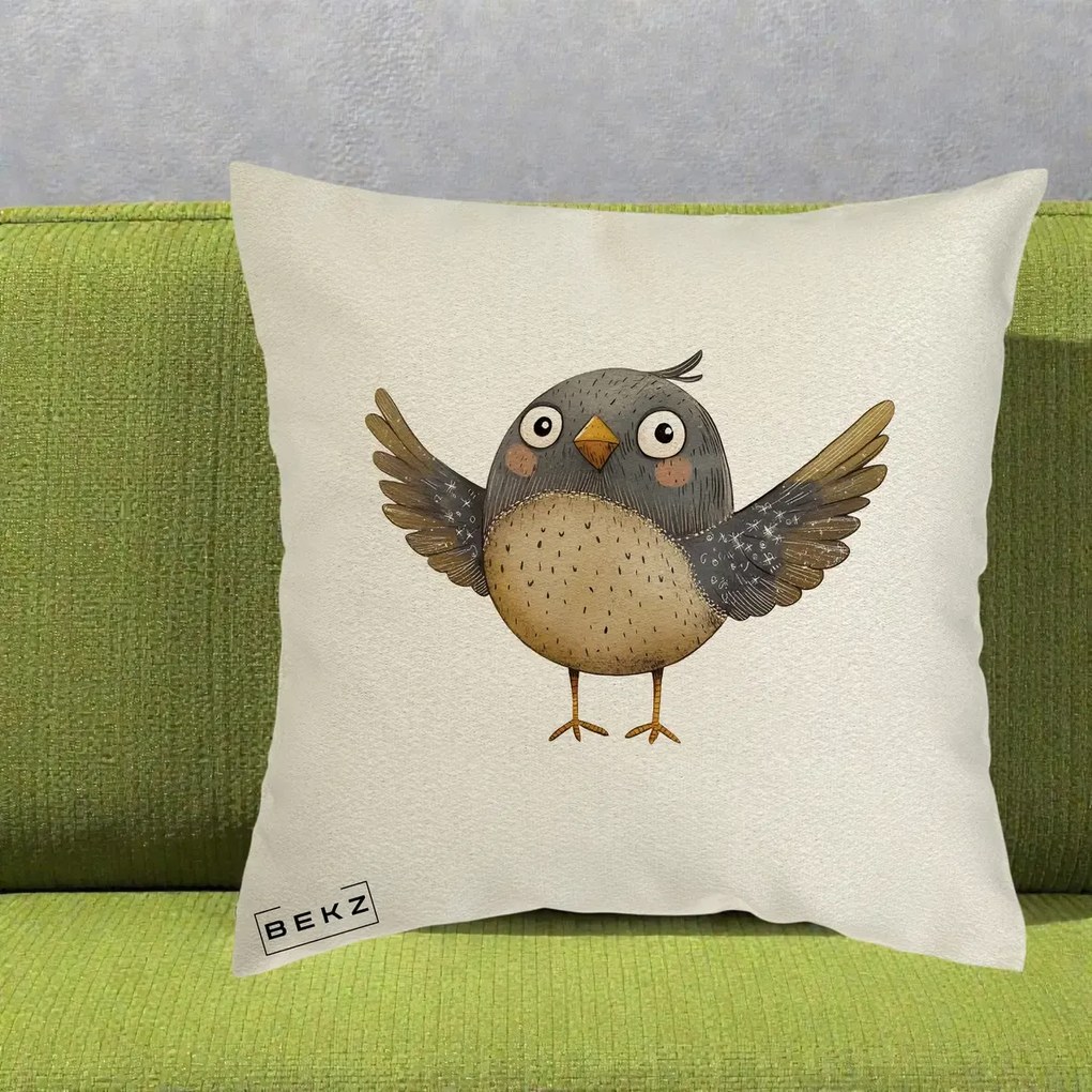 Perna Decorativa Pasare cu Aripi Intinse, 40x40 cm, Ecru, Husa Detasabila, Perna Inclusa, BEKZ®