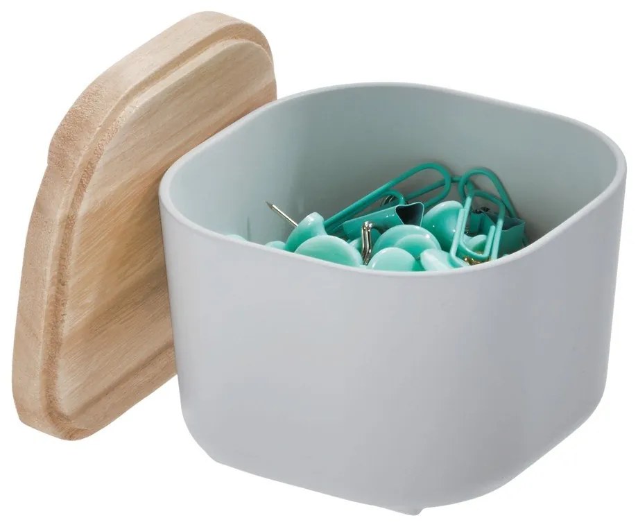 Cutie depozitare cu capac din lemn paulownia iDesign Eco, 9 x 9 cm, gri