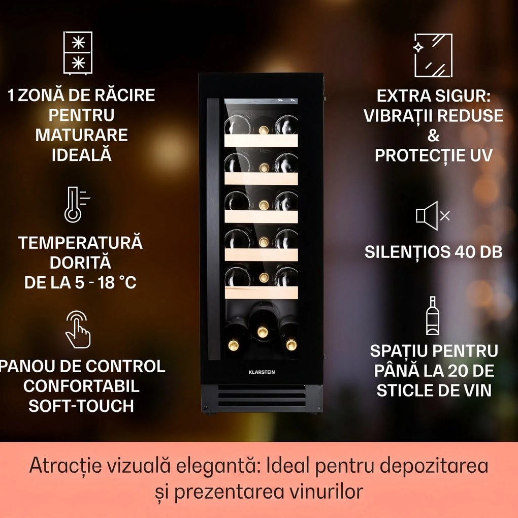 Klarstein Vinovilla 20, frigider pentru vin încorporat, 50 l / 20 sticle, ușă de sticlă, oțel inoxidabil