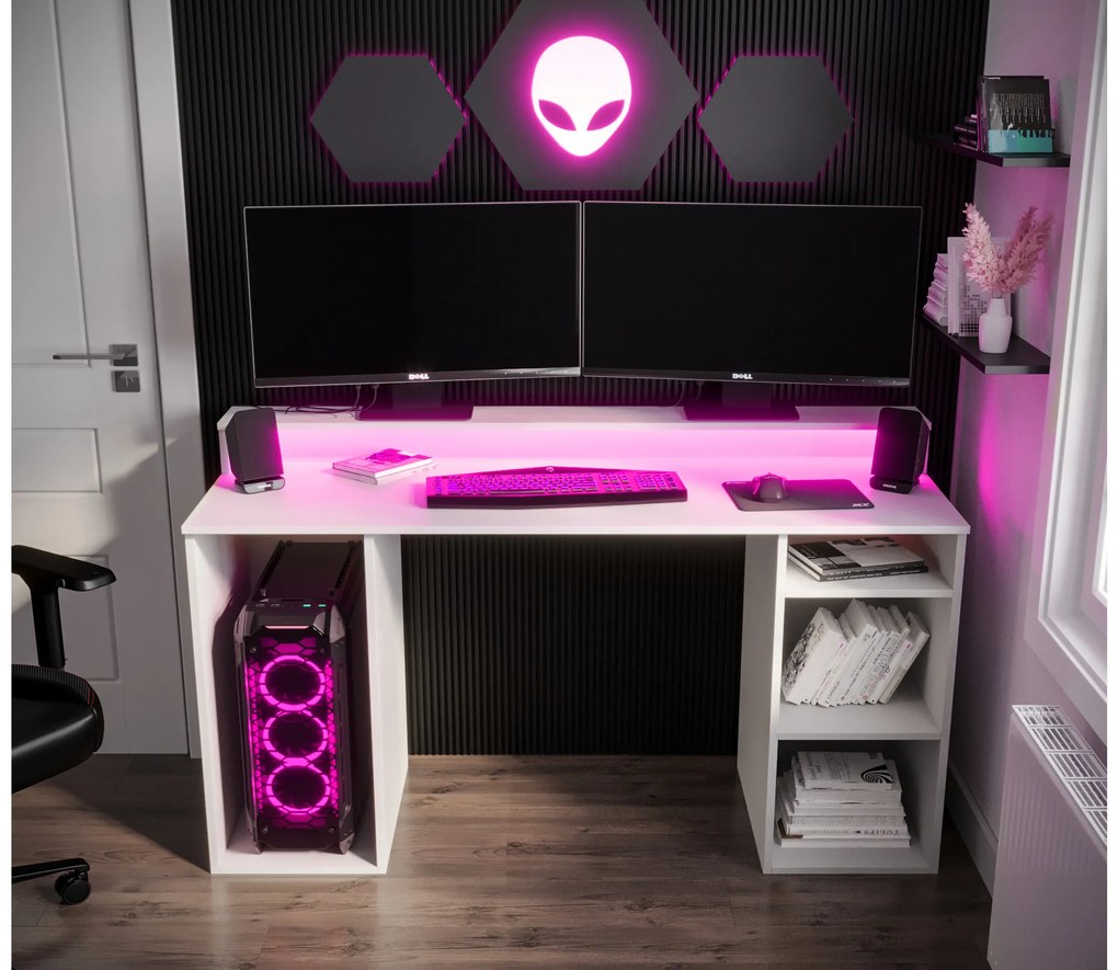 Masă PC pentru gaming Garrick 1 (biely) (cu iluminat LED RGB). 1064133