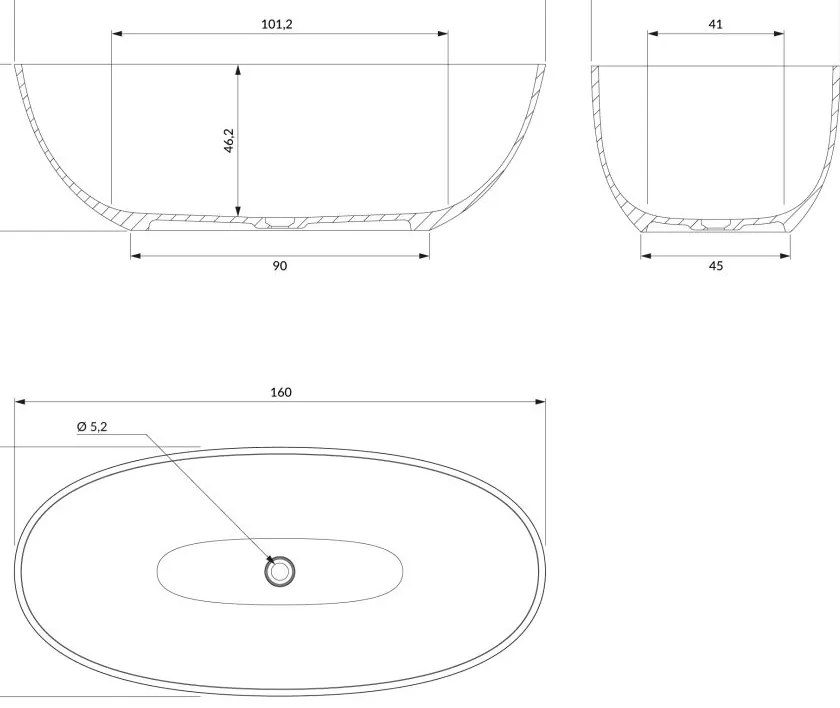 Omnires Shell M+ cada freestanding 160x75 cm ovala SHELLWWDB