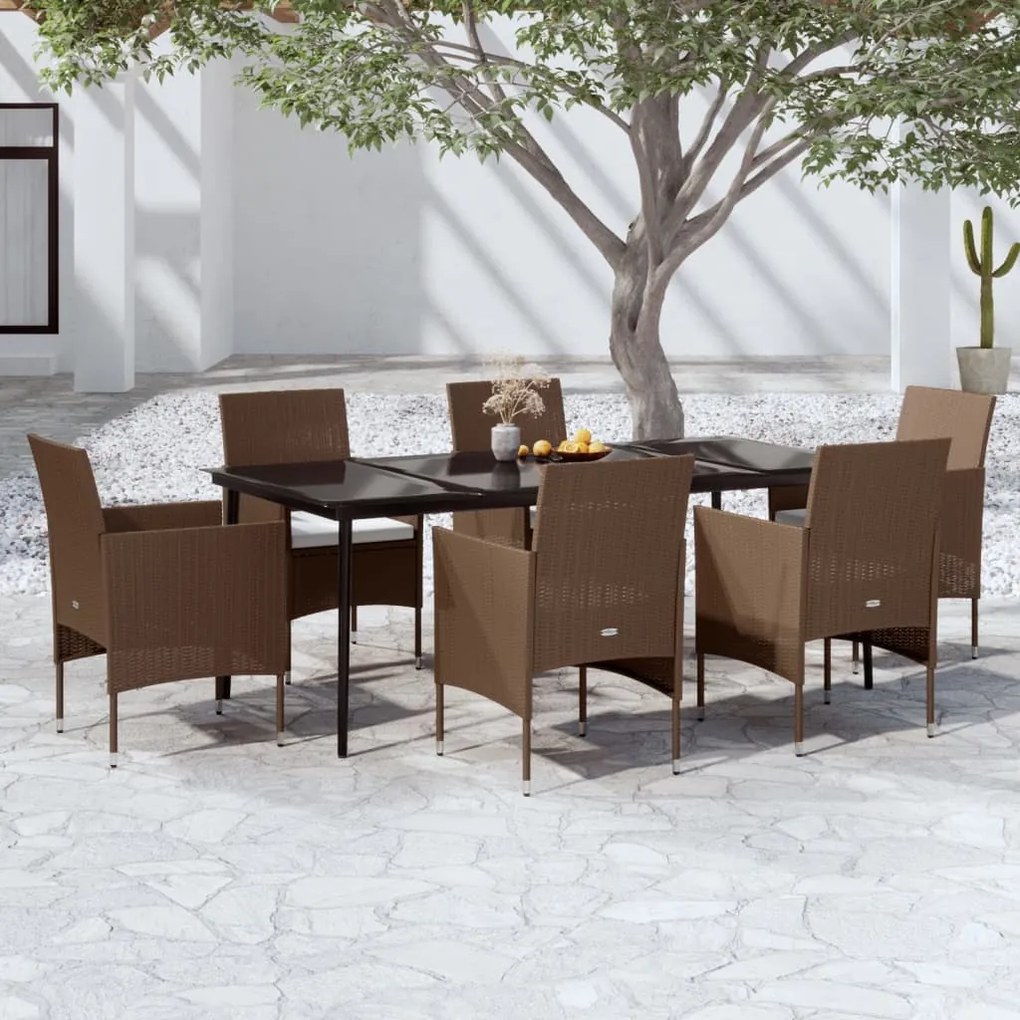 3099327 vidaXL Set de servit masa pentru grădină, 7 piese, maro și negru