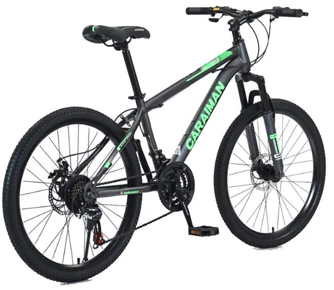 Bicicleta Caraiman, roti 24 sau 26 inch, cadru otel, frane pe disc, negru cu verde, BC34