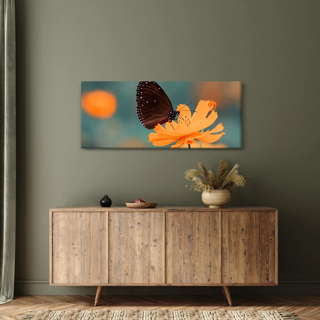 Tablou - fluture pe o floare portocalie (120x50 cm)