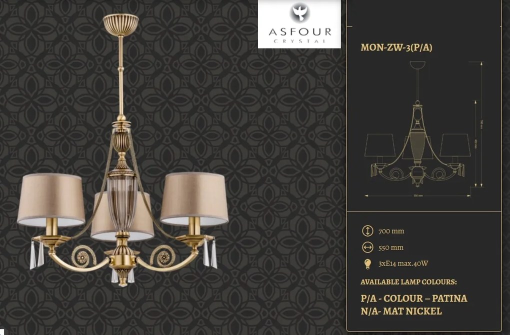 Candelabru 3 brate design clasic cristal Asfour Monza