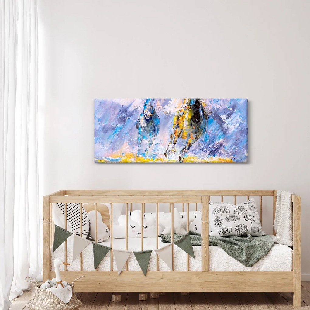 Tablou - Caii alergând, pictură în ulei (120x50 cm)