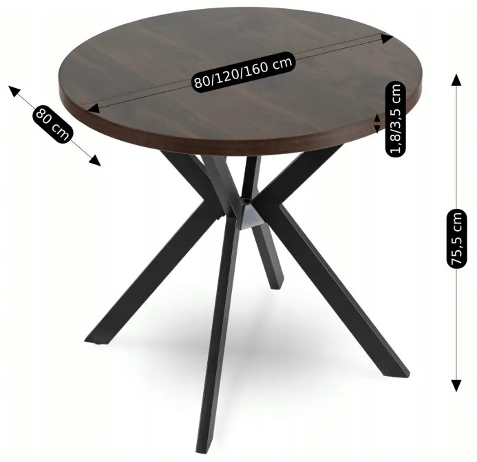JAKS Masa rotundă extensibilă 80 - 160 cm nuc Dorian