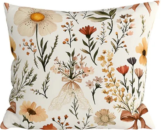 Față de perna din policoton FLORAL RIBBON POLY 45x45 cm, crem