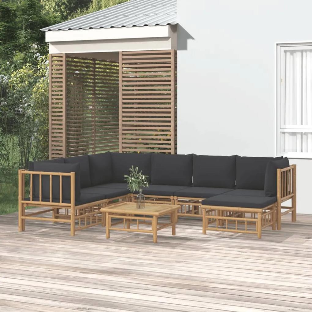 3155223 vidaXL Set mobilier de grădină cu perne gri închis, 8 piese, bambus