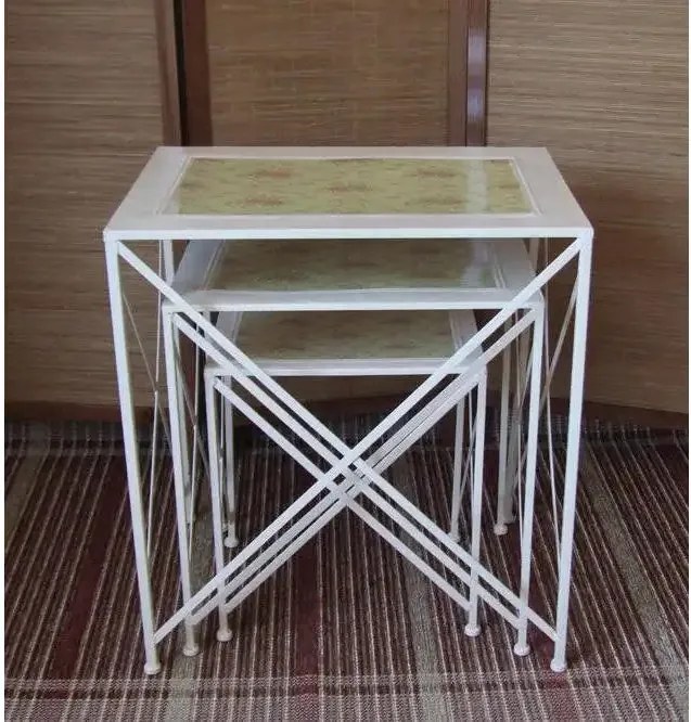 Set 3 masute metal  talia Homs , alb,flower