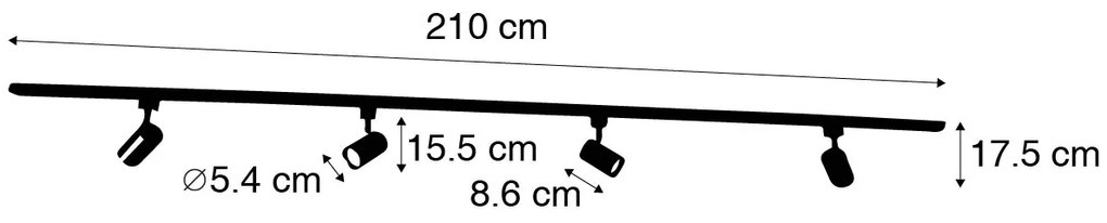 Sistem de iluminat cu șină modern cu 4 spoturi negre monofazate - Iconic Yade