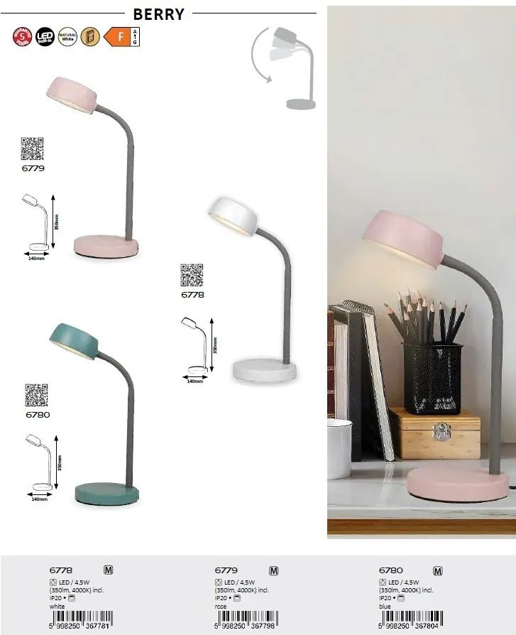 Veioza LED, lampa de masa design modern Berry albastru