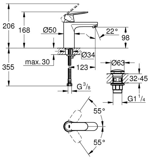GROHE 23926000 - Baterie pentru lavoar DN 15, mărime M, crom lucios