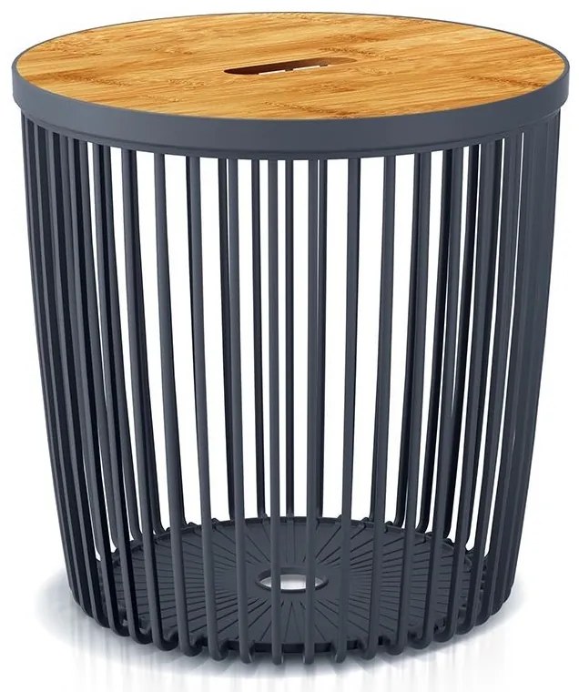 Cos universal cu capac din bambus, 100 l, lemn natural / antracit