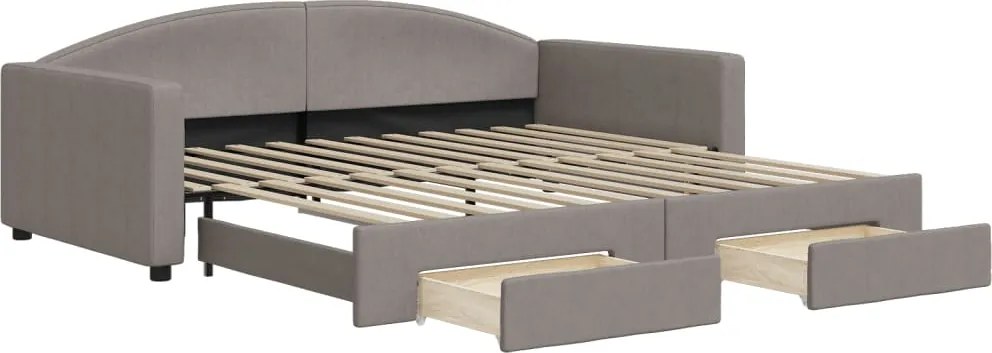 vidaXL Pat de zi cu extensie și sertare, gri taupe, 100x200 cm, textil