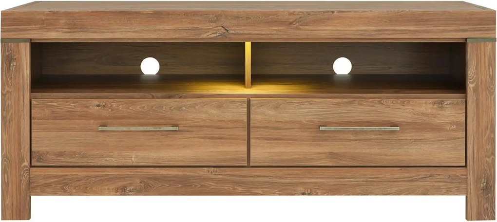Comoda TV GENT, stejar, PAL, cu iluminare LED, 139x54x60 cm