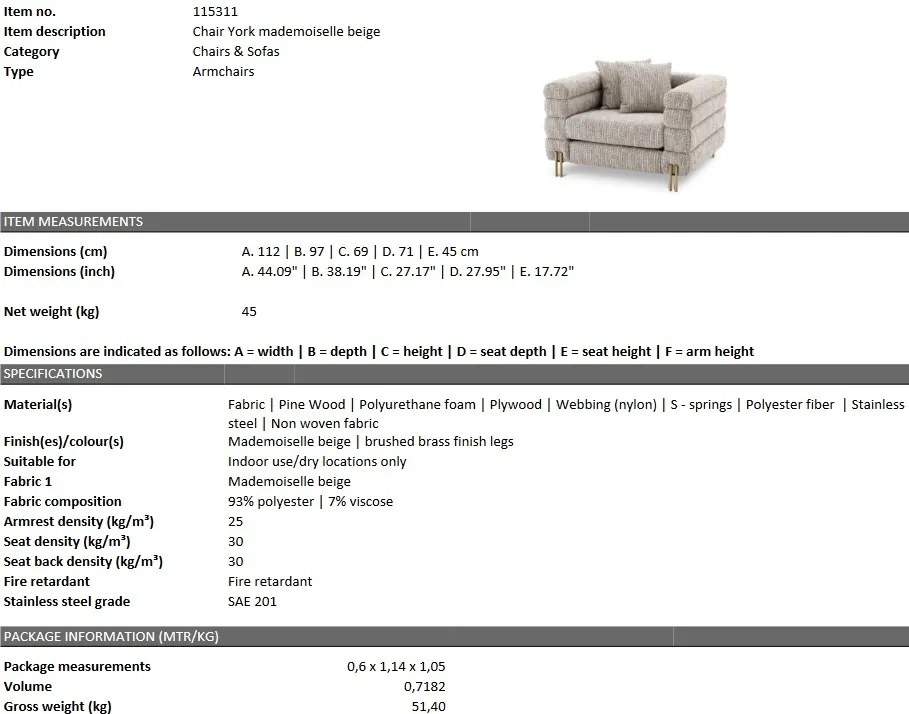 Fotoliu elegant design LUX York, bej mademoiselle 115311 HZ