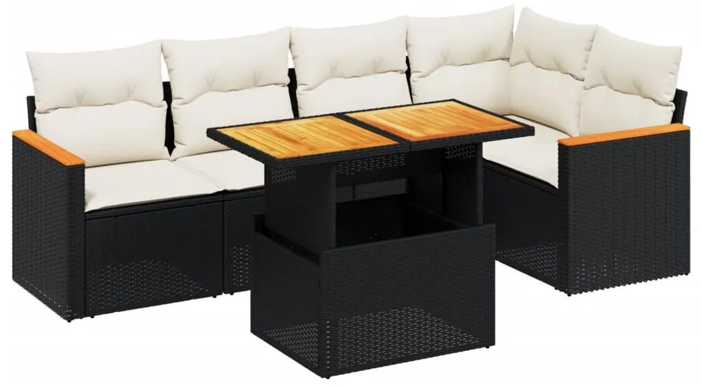 3273065 vidaXL Set mobilier de grădină cu perne, 6 piese, negru, poliratan