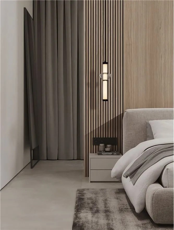 Pendul LED modern, Metal, Negru, Sticla, Fumurie, Ulon