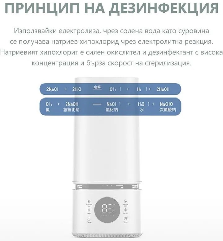 Umidificator de aer si sterilizator 2in1 Atractiv BREEZE, Pana la 40 m², 8 l, 360ml/h, 3 trepte, Ecran tactil, Ceata de apa si sterilizare, Alb