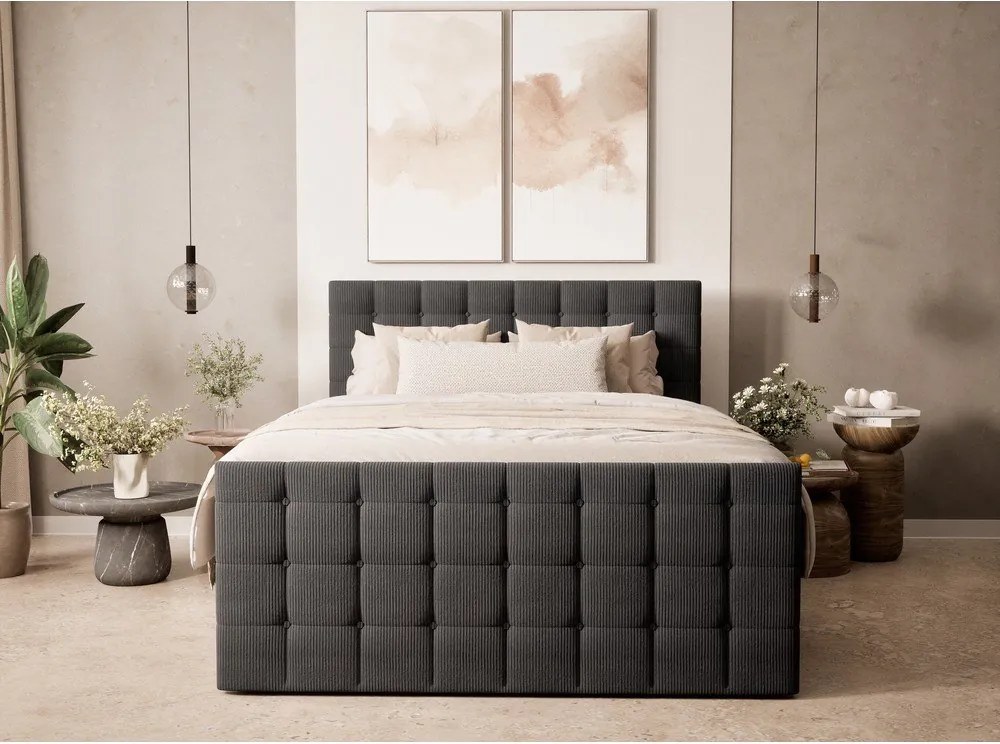 Pat boxspring gri antracit cu spațiu de depozitare 200x200 cm Tasca – Maison de Rêve