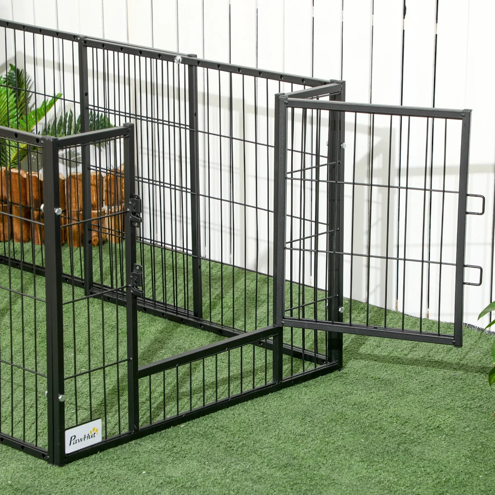 PawHut Tarc de Joacă pentru Animale, 6 Panouri din Oțel, Lungime Ajustabilă 82,5-150x61cm, Ideal pentru Interior/Exterior, Negru | Aosom Romania