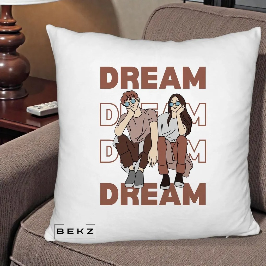 Perna Decorativa Dream Couple Aesthetic, 40x40 cm, Alb Pufos, Husa Detasabila, Perna Inclusa, BEKZ®