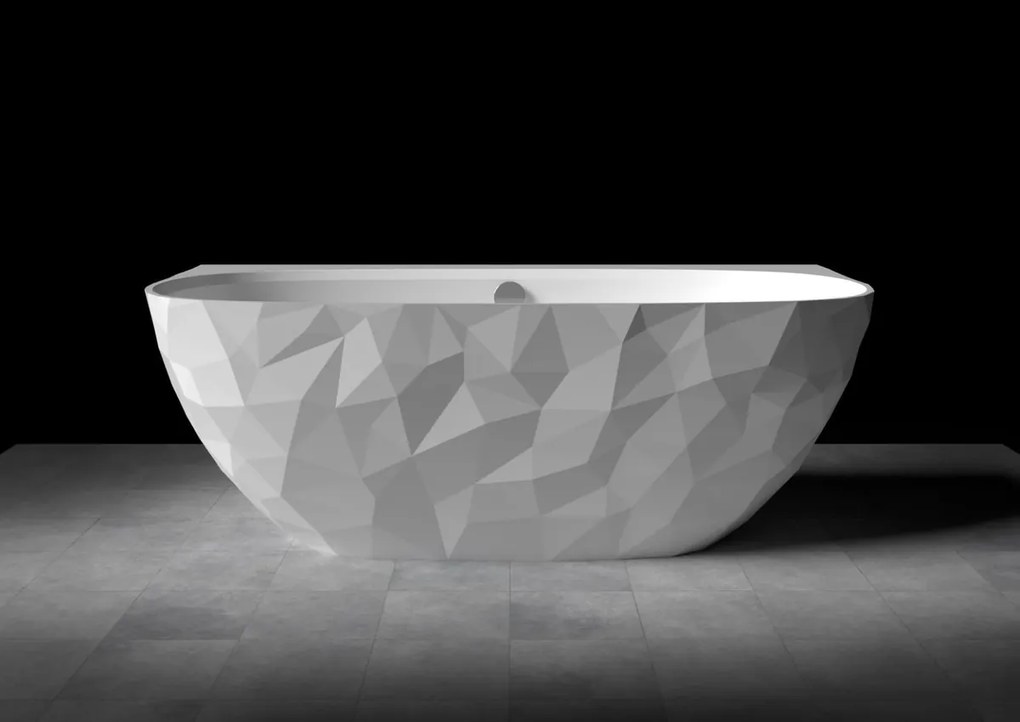 Cada freestanding compozit, 160 x 80 cm, lipita de perete, model 3D, alb lucios Foglia Linea