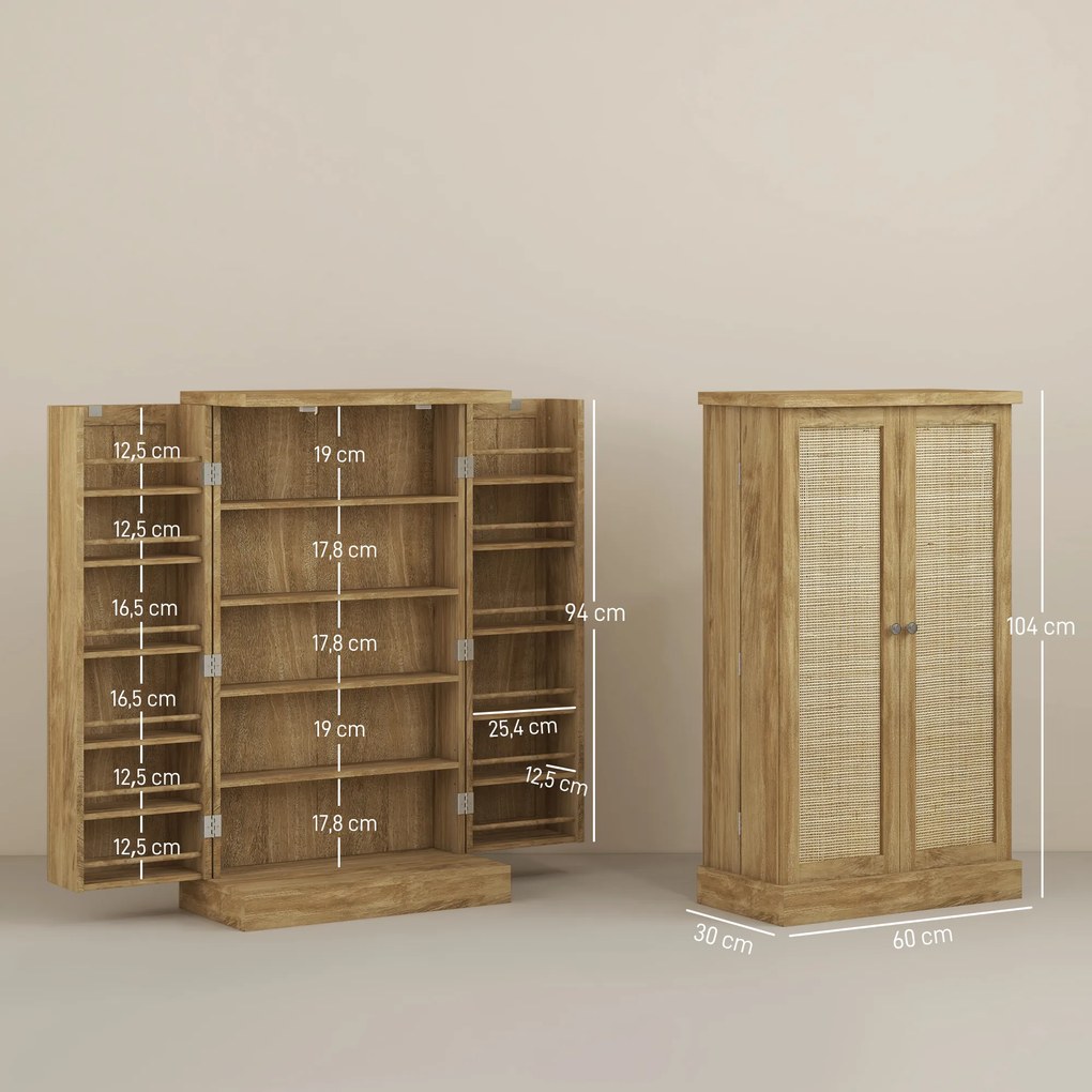 HOMCOM Bufet de bucătărie mobilier de bucătărie de depozitare cu 12 rafturi la uși rafturi reglabile 60 x 30 x 104 cm efect lemn natural | Aosom Romania