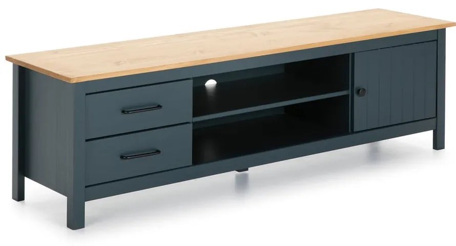 Masă TV albastru-închis din lemn masiv de pin 158x47 cm Miranda – Marckeric