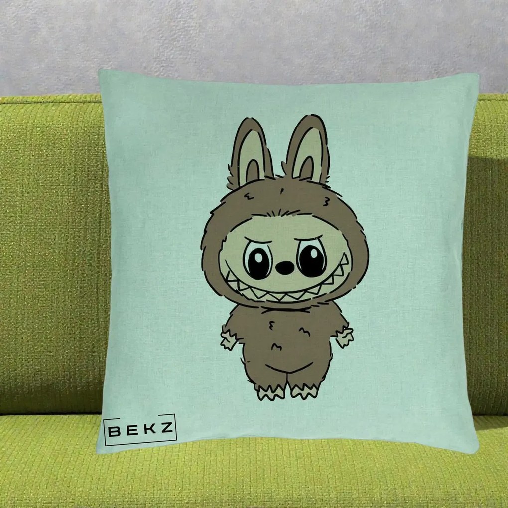 Perna Personalizata Labubu Maro Natural Solo, 40x40 cm, Verde Menta, Husa Detasabila, Perna Inclusa, BEKZ®