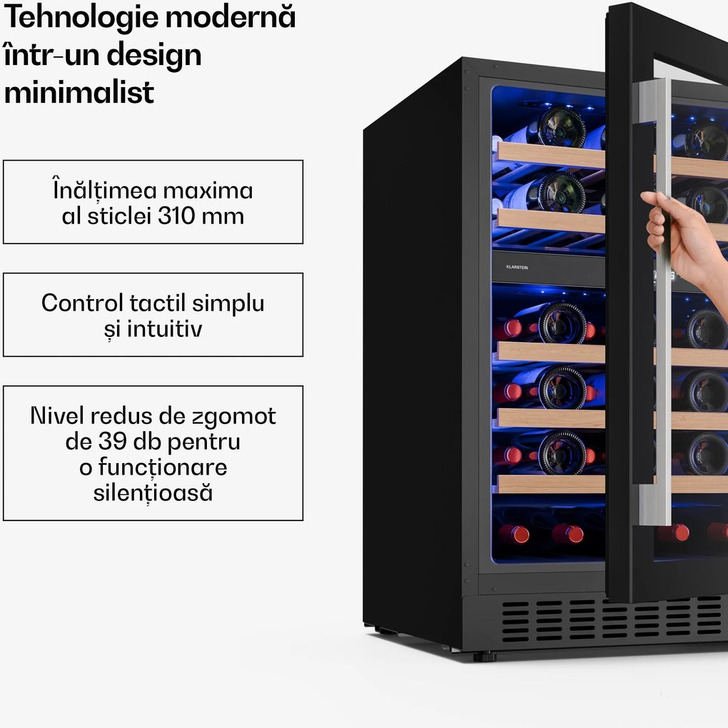 Klarstein Illuminosa frigider de vin sub-blat | Cu două zone | 129 litri | 46 sticle | 60 cm