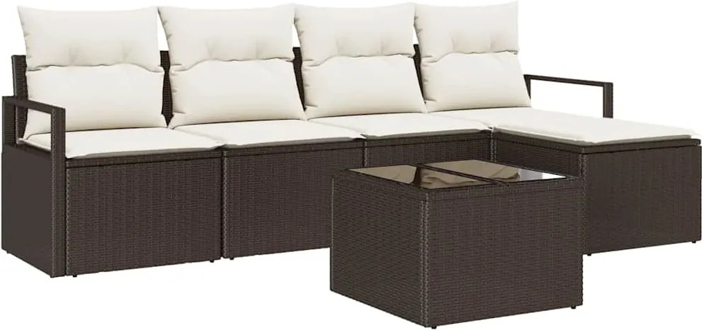 vidaXL Set de canapea cu pernă 6 pcs Maro și Crem poliratan