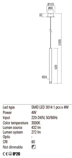 Lustră LED pe cablu MADISON Redo 01-2043 LED/4W/230V auriu