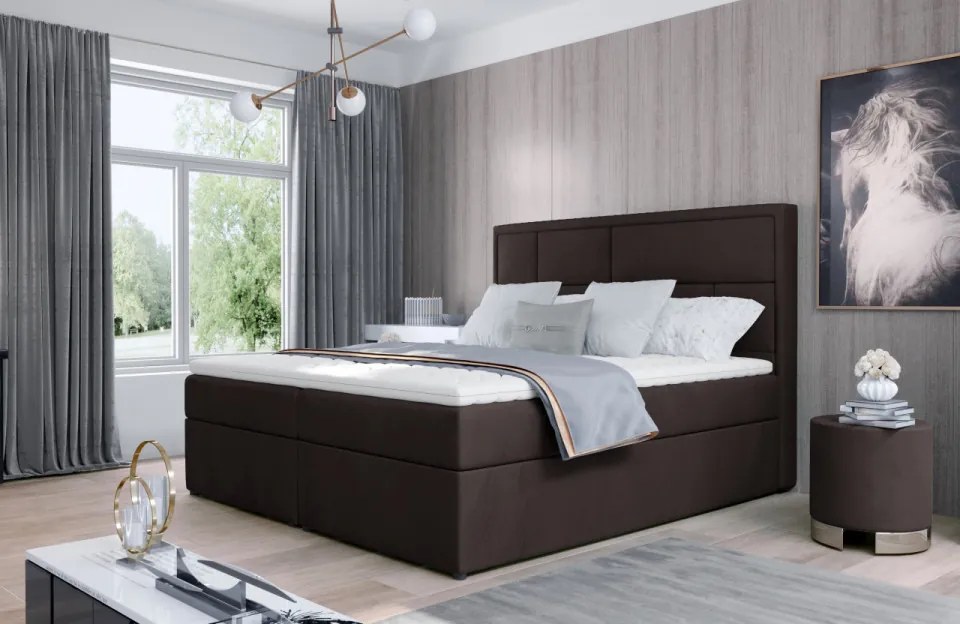 Pat tapitat, continental boxspring, cu lada pentru depozitare, 140x200 cm, Meron 141, Eltap (Culoare: Gri pepit / Grande 81)