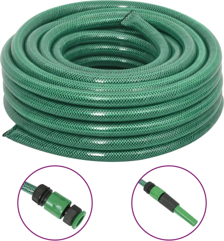 vidaXL Furtun de grădină cu set de racorduri, verde, 0,75", 100 m, PVC