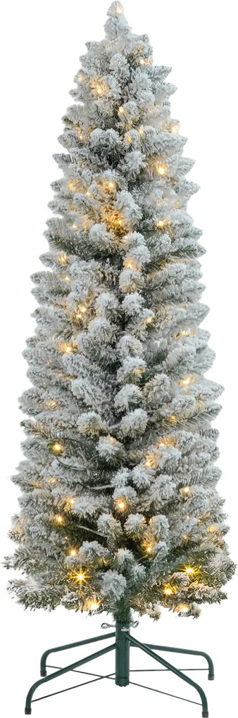 HOMCOM Brad de Crăciun Înzăpezit cu 263 de Crengi și Lumini LED Albe, Brad Artificial din Plastic, Ø45x150 cm, Verde | Aosom Romania