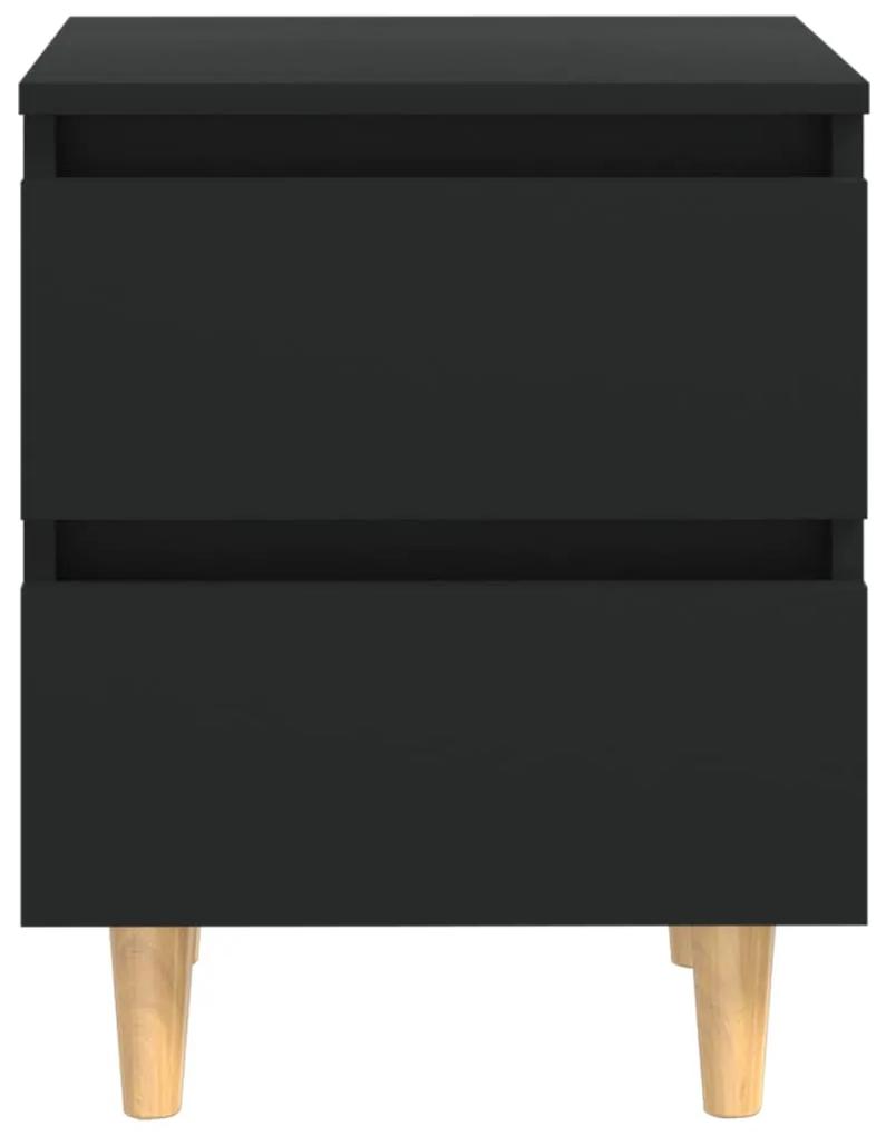 Noptiere cu picioare lemn masiv pin, 2 buc., negru, 40x35x50 cm
