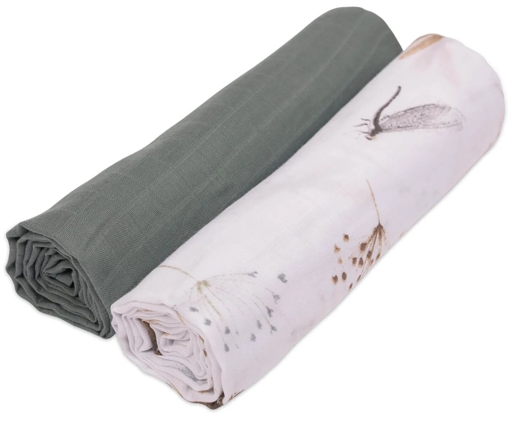 Set 2 paturici de vara din muselina 110x110 cm Kidizi Dragonfly, 100% bumbac