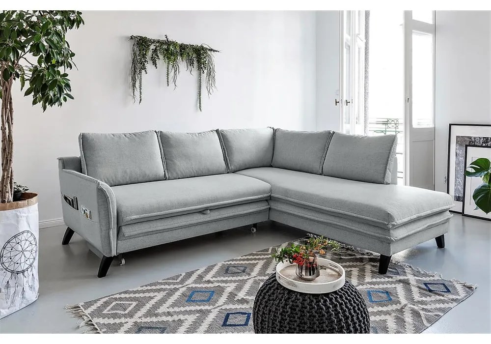 Colțar extensibil cu șezlong pe partea dreaptă Miuform Charming Charlie L, gri deschis