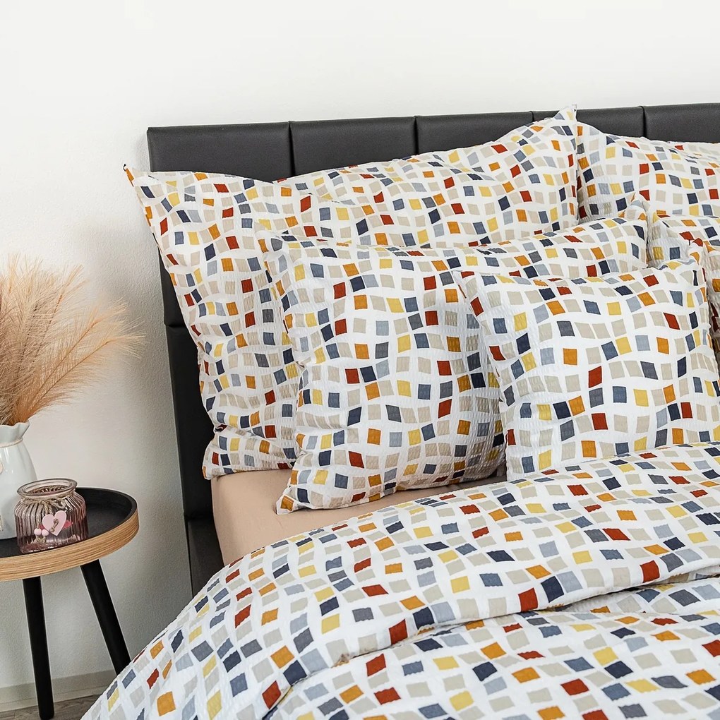 Lenjerie de pat din bumbac crep Kvalitex Mozaic, 220 x 200 cm, 2x 70 x 90 cm, 220 x 200 cm, 2 buc. 70 x 90 cm